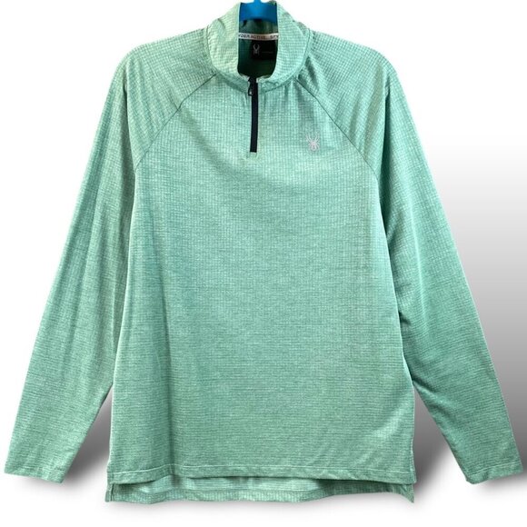 Spyder Active ProWeb Pullover Mens Sz M GRN 1/4 Zip LS 4Way Performance Stretch - Picture 1 of 12